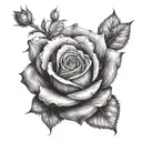 A delicate black and grey rose wrapping around a bold cross tattoo design idea