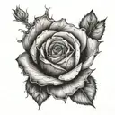 A delicate black and grey rose wrapping around a bold cross tattoo design idea