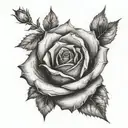 A delicate black and grey rose wrapping around a bold cross tattoo design idea