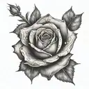 A delicate black and grey rose wrapping around a bold cross tattoo design idea