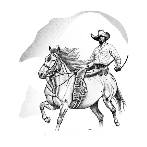cowboy on horse with shadow of Native American on horse tattoo design idea