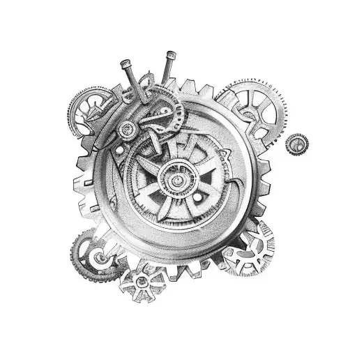 steampunk gears sleeve tattoo design idea