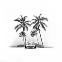 Polaroid picture with a car and palm trees in the bacground, miami vice vibes tattoo design idea
