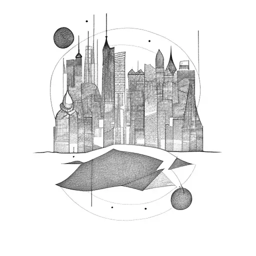 An abstract representation of a city skyline in the moonlight tattoo design idea