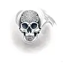 overgrown skull with halo tattoo design idea