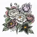 carnation, violet, water lily, poppy  tattoo design idea