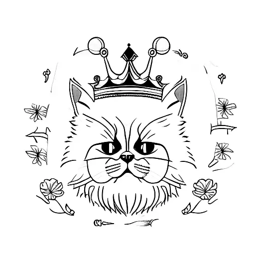 A minimalist tattoo of a king Persian cat wearing a crown tattoo design idea