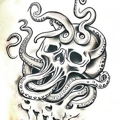 Skull with octopus legs tattoo design idea