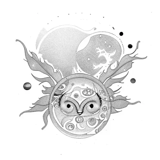 a ladybug in a garden with a sun and a moon  tattoo design idea