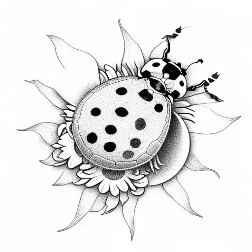 a ladybug on flowers with sun and moon in the middle  tattoo design idea