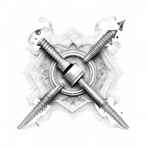 giant iron screw tattoo design idea