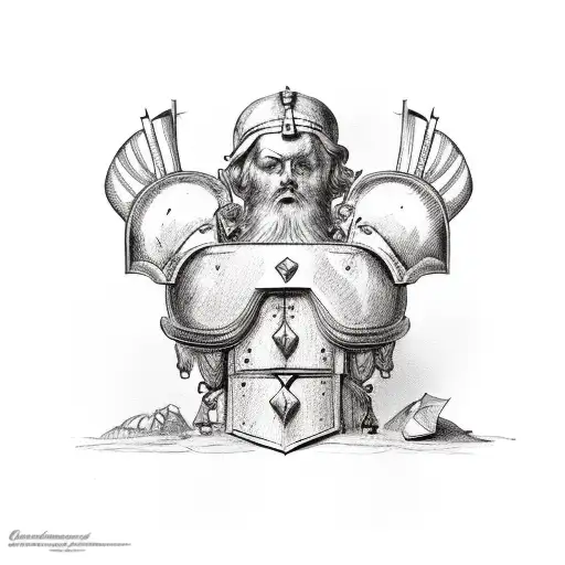Scandinavian shoulder binding with an antique statue in the center tattoo design idea