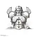 Scandinavian shoulder binding with an antique statue in the center tattoo design idea
