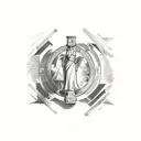 Scandinavian shoulder binding with an antique statue in the center tattoo design idea