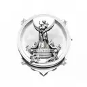 Scandinavian shoulder binding with an antique statue in the center tattoo design idea