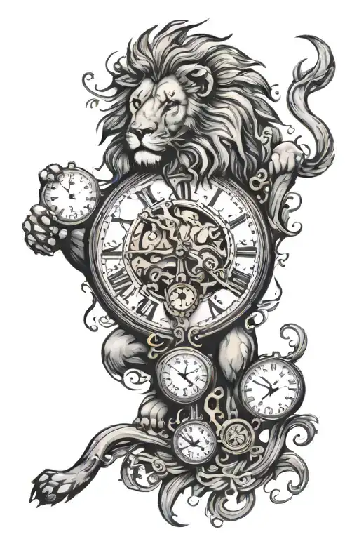 Lion and clock sleave tatoo tattoo design idea