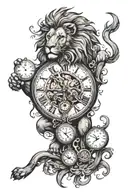Lion and clock sleave tatoo tattoo design idea