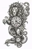 Lion and clock sleave tatoo tattoo design idea