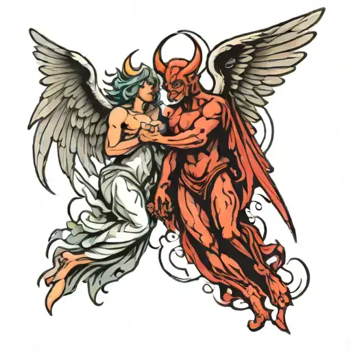 angels vs demon tattoo design idea