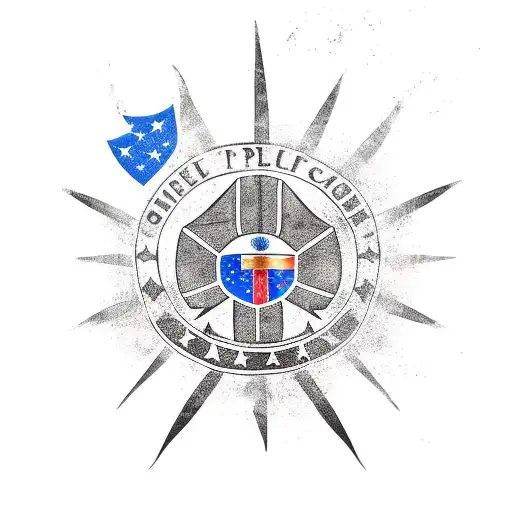 Paraguayan flag above, in the middle a yellow star with palm and olive tree and below with a pair of crossed machetes tattoo design idea