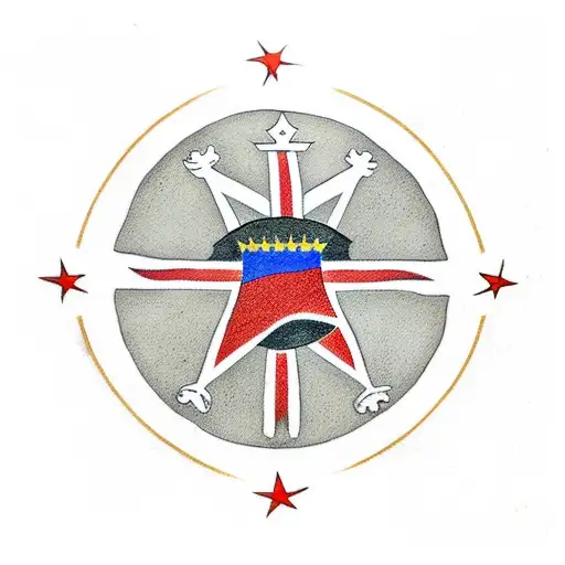 Paraguayan flag above, in the middle a yellow star with palm and olive tree and below with a pair of crossed machetes tattoo design idea