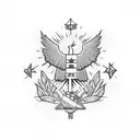 Paraguayan flag above, in the middle a yellow star with palm and olive tree and below with a pair of crossed machetes tattoo design idea