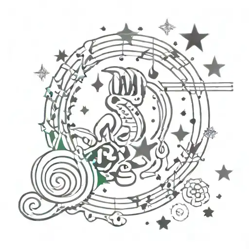 Paw print, music notes, moon and stars spine tattoo fine line tattoo design idea
