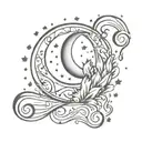 Paw print, music notes, moon and stars spine tattoo fine line tattoo design idea