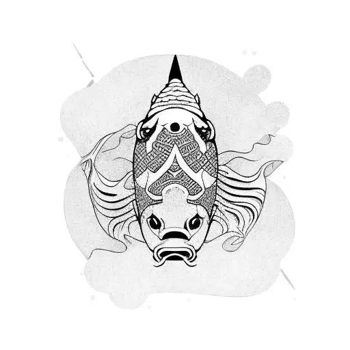 koi fish with japanese mask tattoo design idea