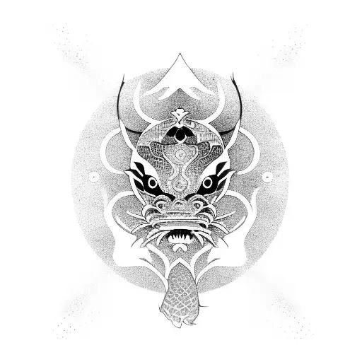 koi fish with japanese mask tattoo design idea