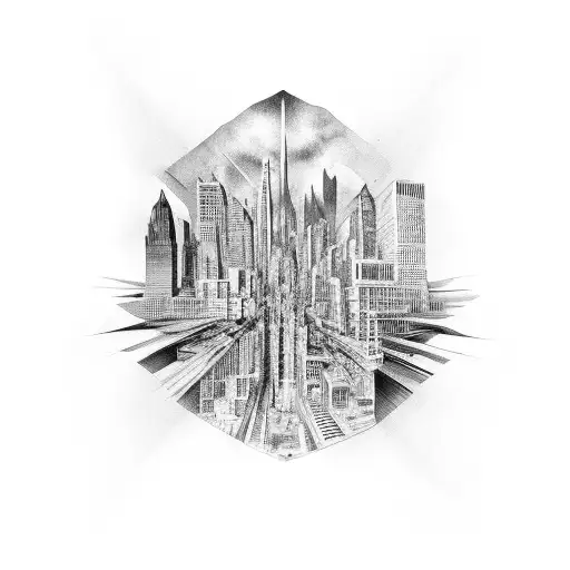 two city upside down tattoo design idea