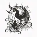 A phoenix rising from the ashes with musical notes incorporated into the design tattoo design idea