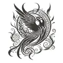 A phoenix rising from the ashes with musical notes incorporated into the design tattoo design idea