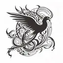 A phoenix rising from the ashes with musical notes incorporated into the design tattoo design idea