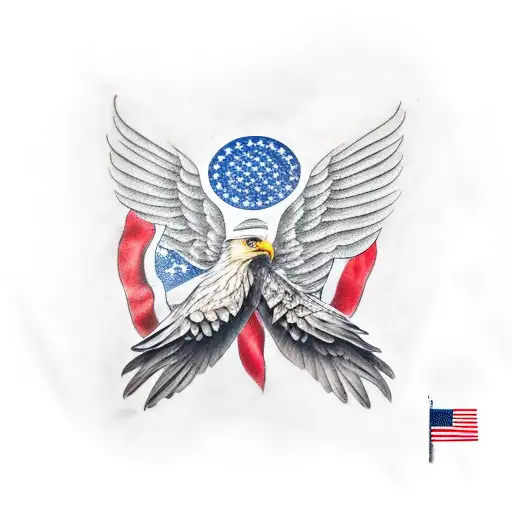 american eagle with american flag lighting tattoo design idea