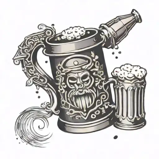 A tattoo design featuring a stylized beer mug with elements of fighting incorporated into the design tattoo design idea