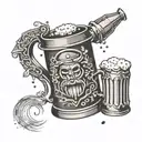 A tattoo design featuring a stylized beer mug with elements of fighting incorporated into the design tattoo design idea