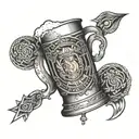 A tattoo design featuring a stylized beer mug with elements of fighting incorporated into the design tattoo design idea