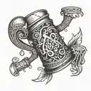 A tattoo design featuring a stylized beer mug with elements of fighting incorporated into the design tattoo design idea