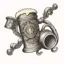 A tattoo design featuring a stylized beer mug with elements of fighting incorporated into the design tattoo design idea