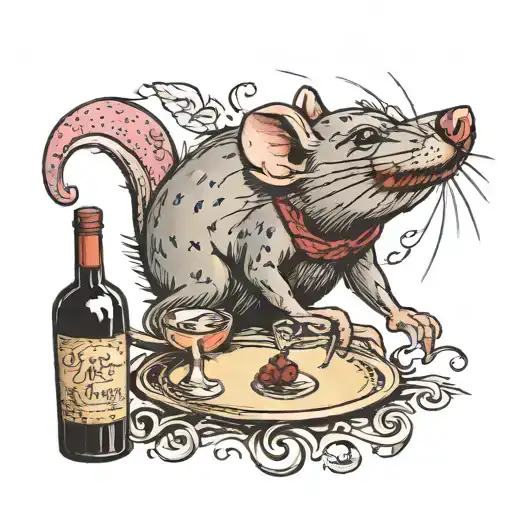 rat with a wine glass filled partying  tattoo design idea