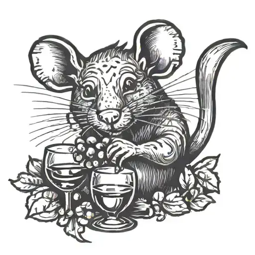 rat with a wine glass filled tattoo design idea