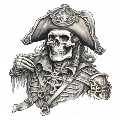 full body skeleton pirate captain  sleeve highly detailed  tattoo design idea