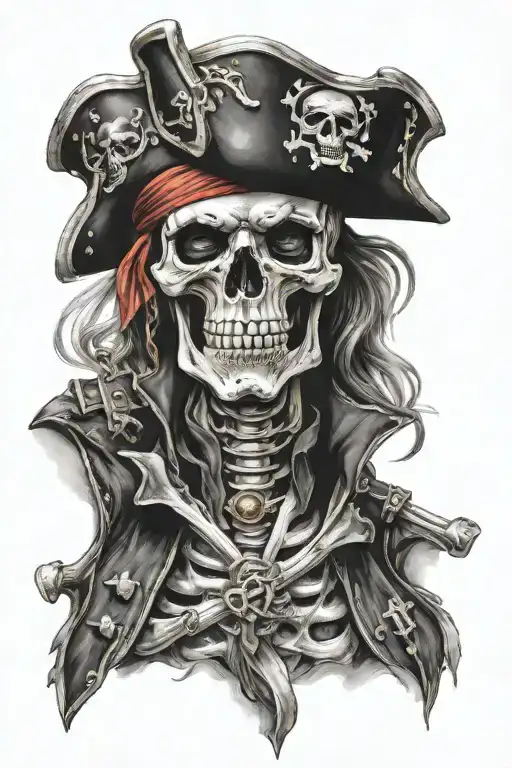 skeleton pirate captain tattoo design idea