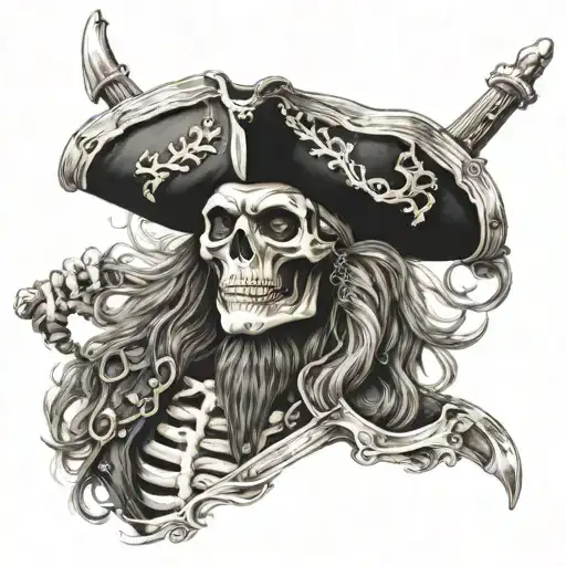 skeleton pirate captain sleeve highly detailed  tattoo design idea