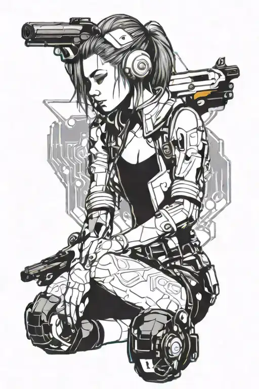 girl cyberpunk 2077 tattoo design idea