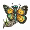 spiderweb and dragonfly perched atop tattoo design idea