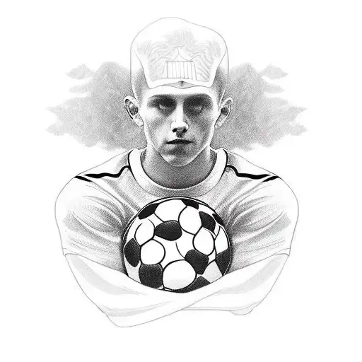 I want to create a tattoo design that shows the back of a 25 year old boy in a soccer uniform with a soccer ball standin tattoo design idea