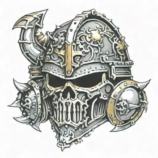 Warhammer 40K World Eaters Khorne berzerker helmet tattoo design idea