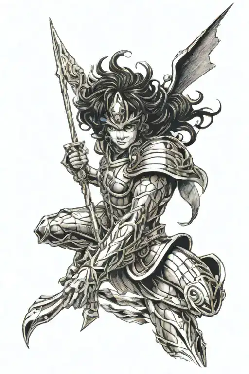 Saint seiya Sagitarius gold cloth flying in front view tattoo design idea
